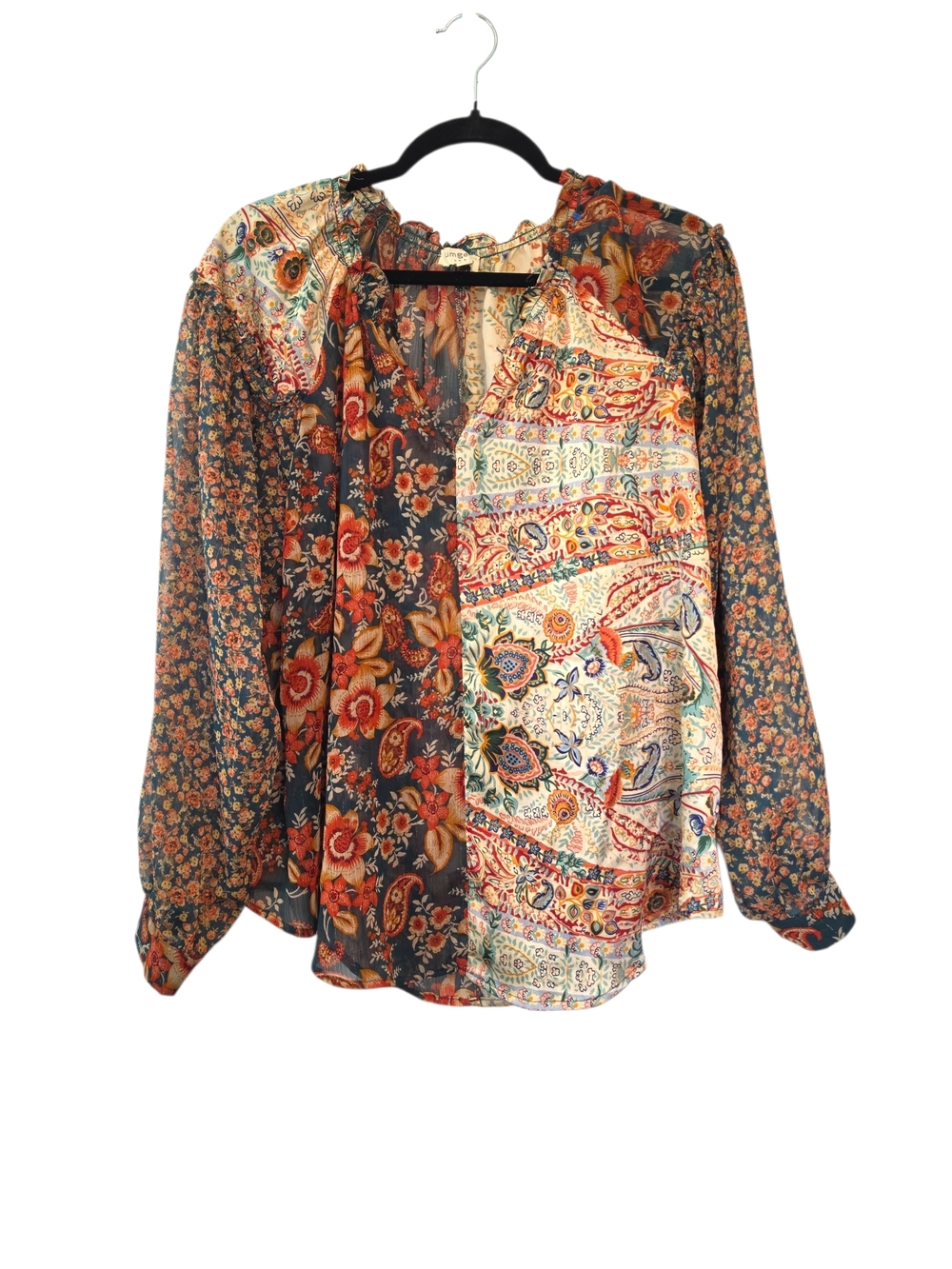 Umgee Boho Mixed Floral Patchwork Blouse - Multi-Color Size Medium